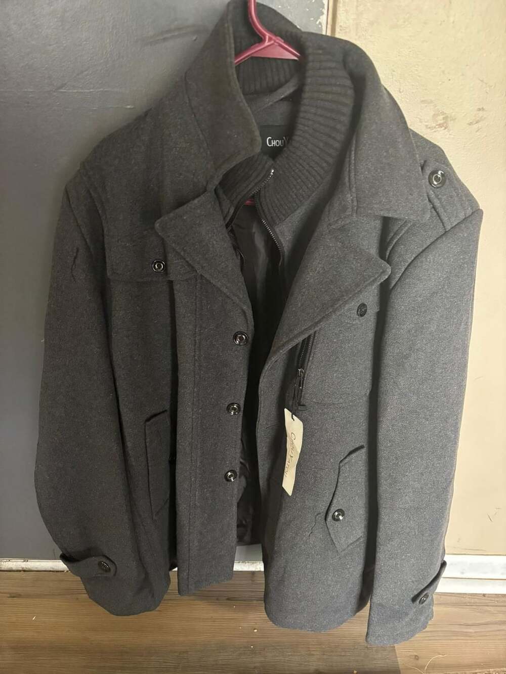 Chouyatou Men's Wool Blend Peacoat Size XL Gray Winter Jacket